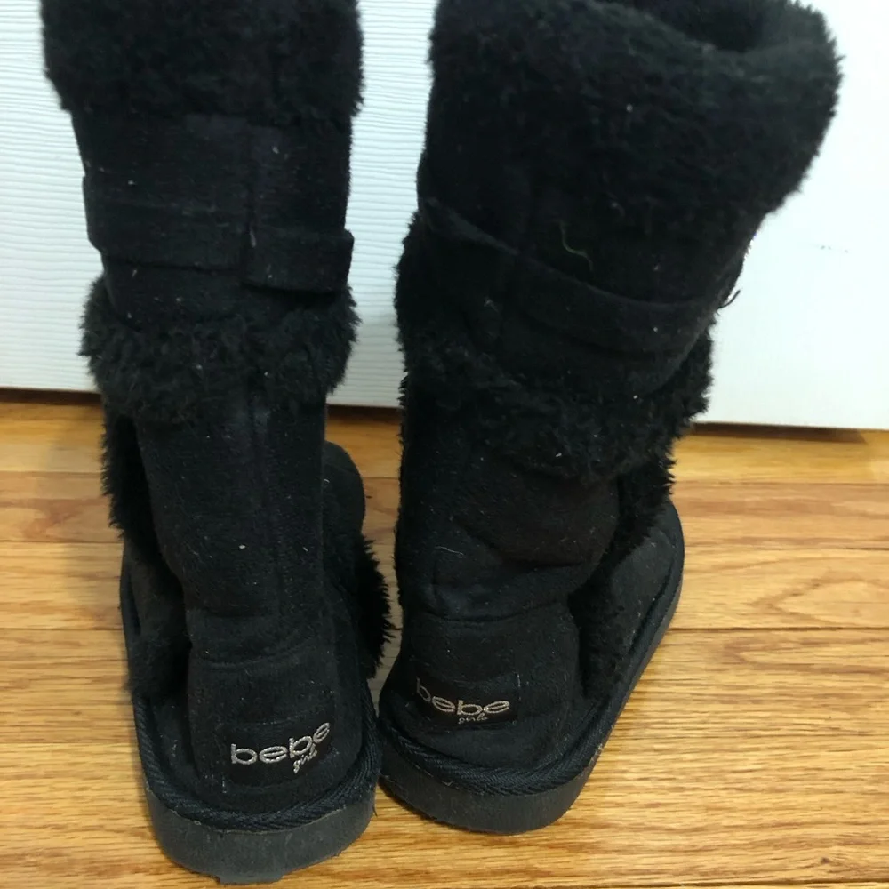 Bebe girls black fur trim boots size 13‎ slip on winter